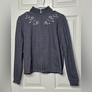 Speculation Zip sweater gray with embroidered floral accents, size PL